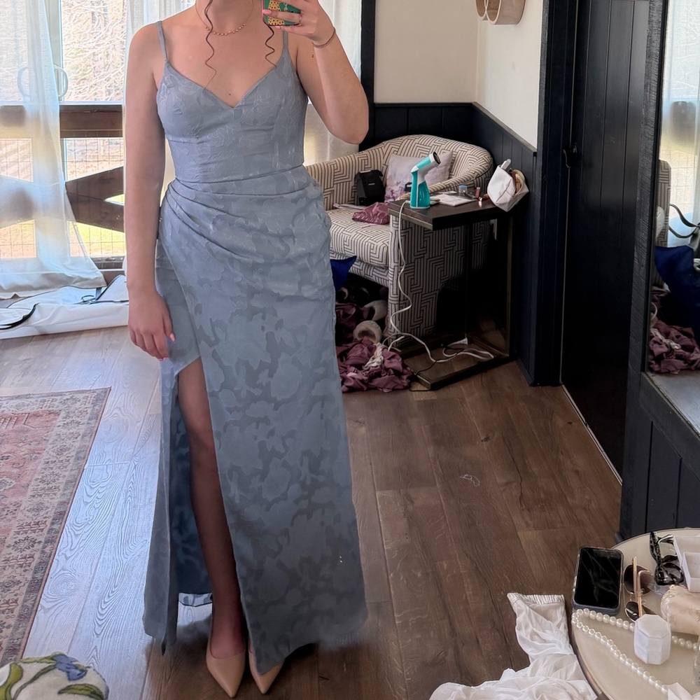 Azazie Leo Dusty Blue Floral Burnout A4
